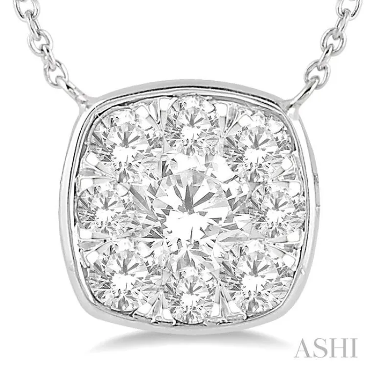 1 Ctw Cushion Shape Lovebright Diamond Necklace in 14K White Gold