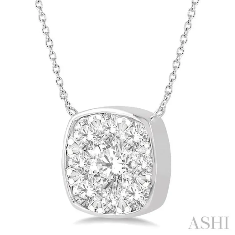 1 Ctw Cushion Shape Lovebright Diamond Necklace in 14K White Gold