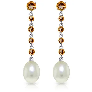 10 Carat 14K Solid White Gold Chandelier Earrings Citrine Pearl