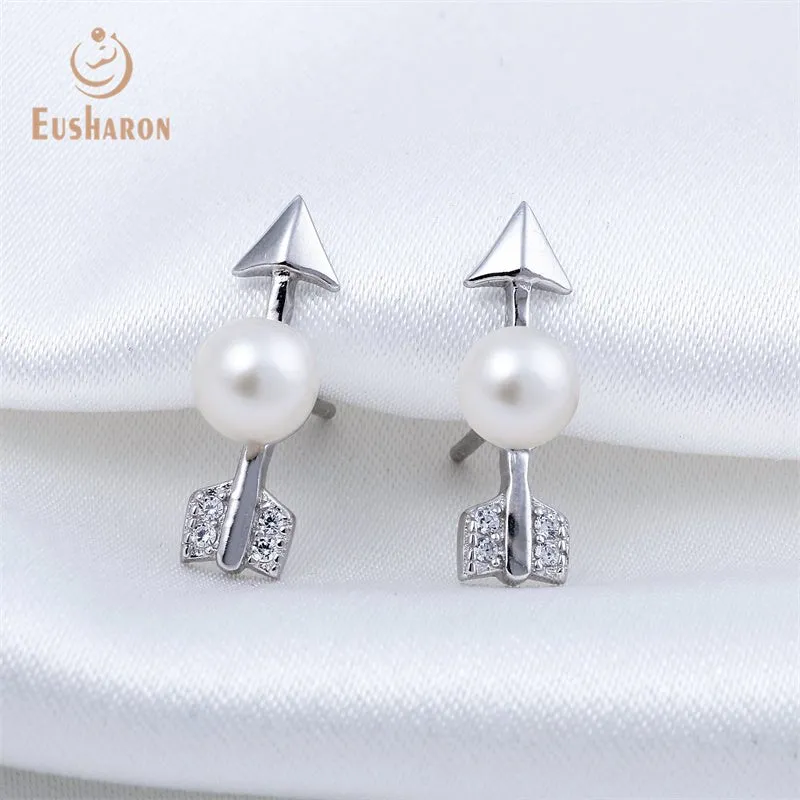 10 Pairs Sterling Silver Arrow Freshwater Pearl Stud Earrings