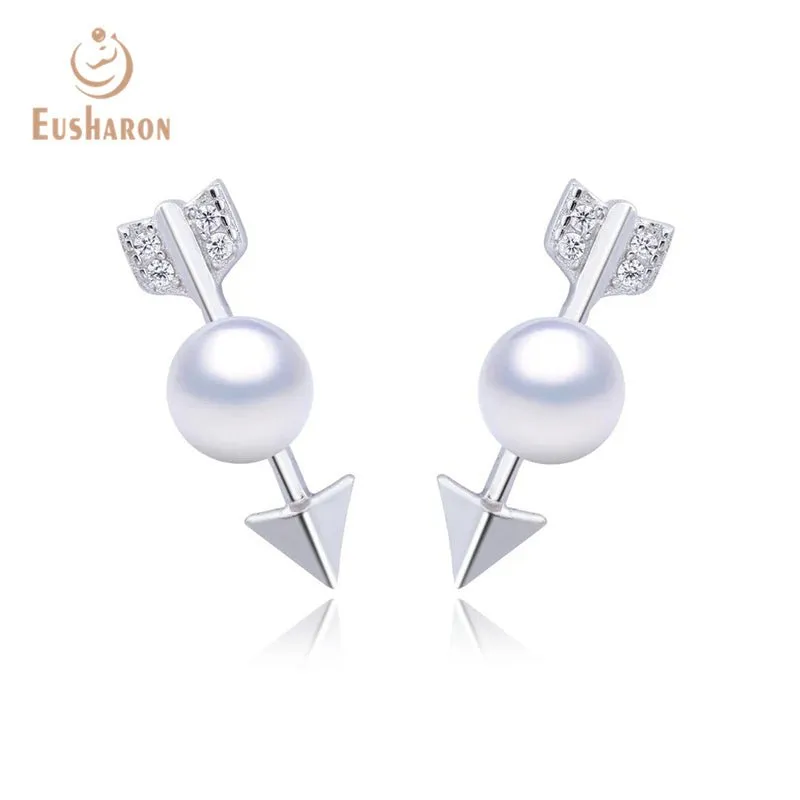 10 Pairs Sterling Silver Arrow Freshwater Pearl Stud Earrings