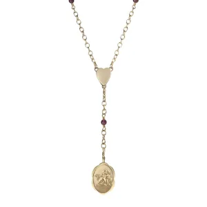 10K Gold Angel Rosary Necklace on Garnet Chain