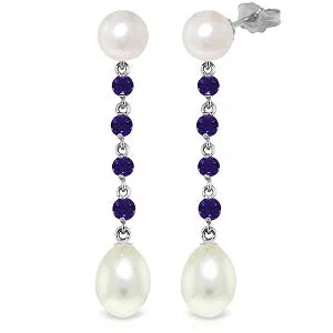 11 Carat 14K Solid White Gold Hope In A Jar Amethyst Pearl Earrings