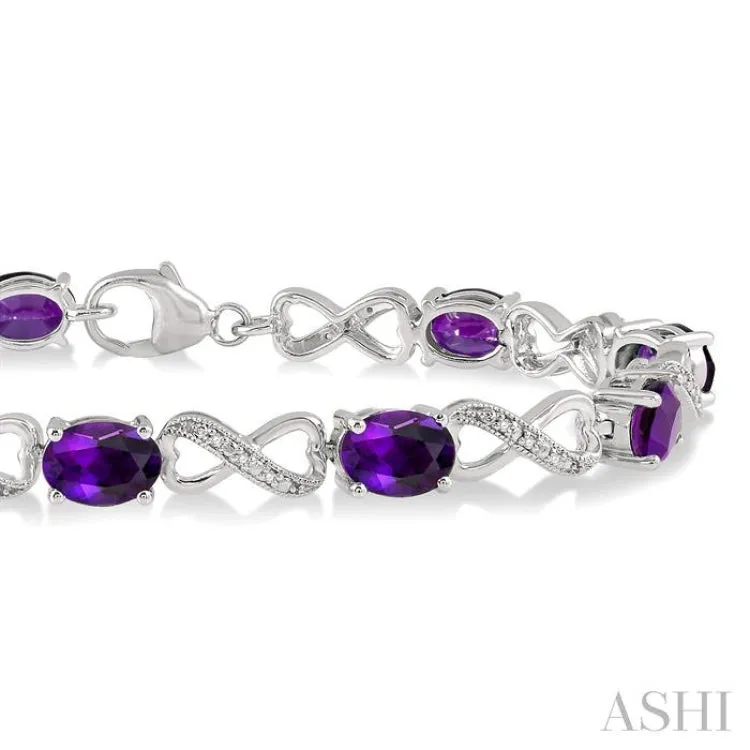 1/10 ctw Round Cut Diamond & 7x5MM Oval Cut Amethyst Semi Precious Infinity Bracelet in Sterling Silver