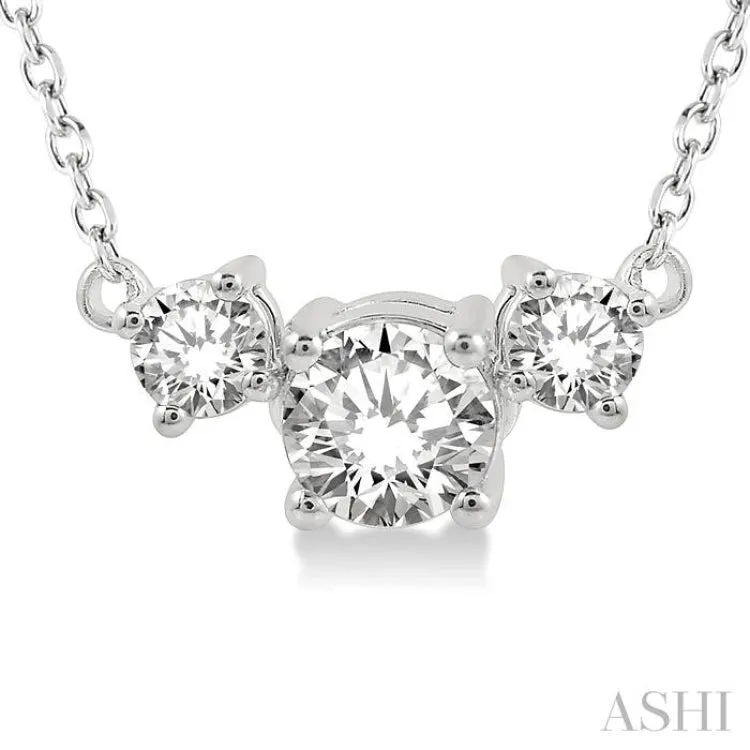 1/2 ctw Three Stone Round Cut Diamond Necklace in 14K White Gold