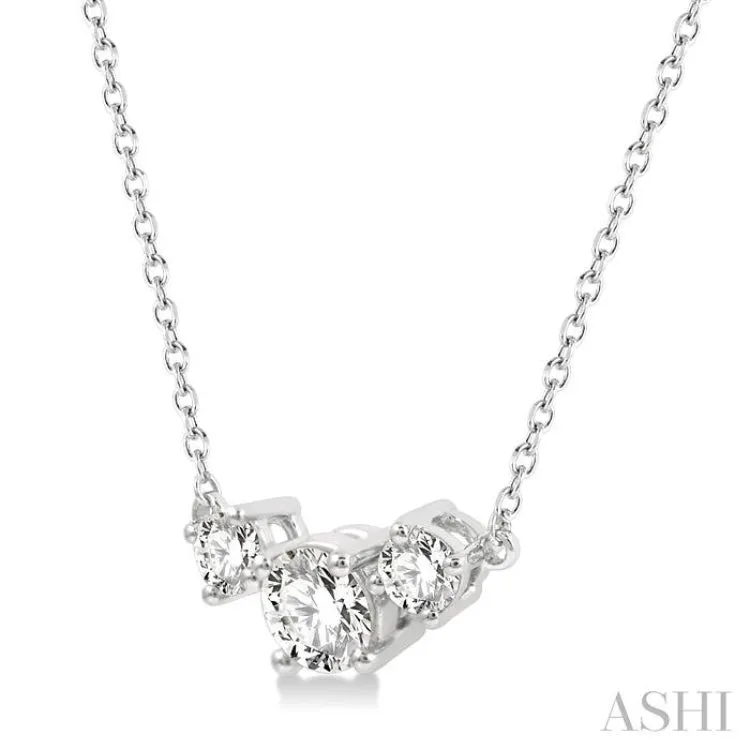 1/2 ctw Three Stone Round Cut Diamond Necklace in 14K White Gold