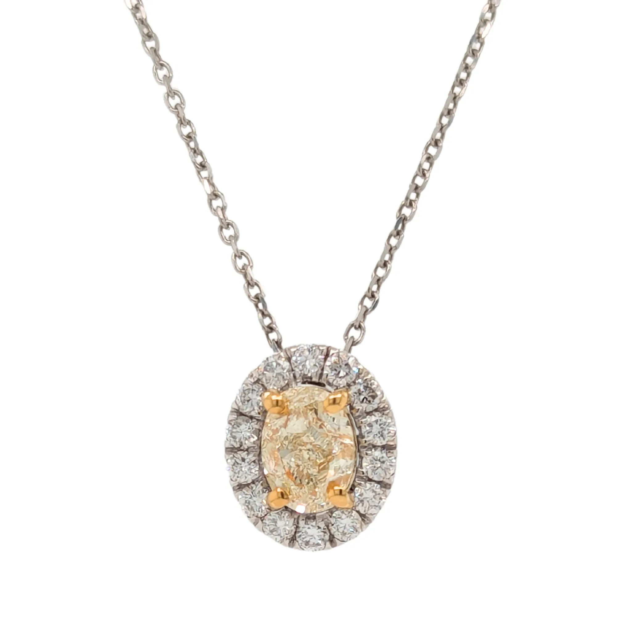 14K Gold 1.35CTW Oval Natural Yellow Diamond Pendant with Silver Chain