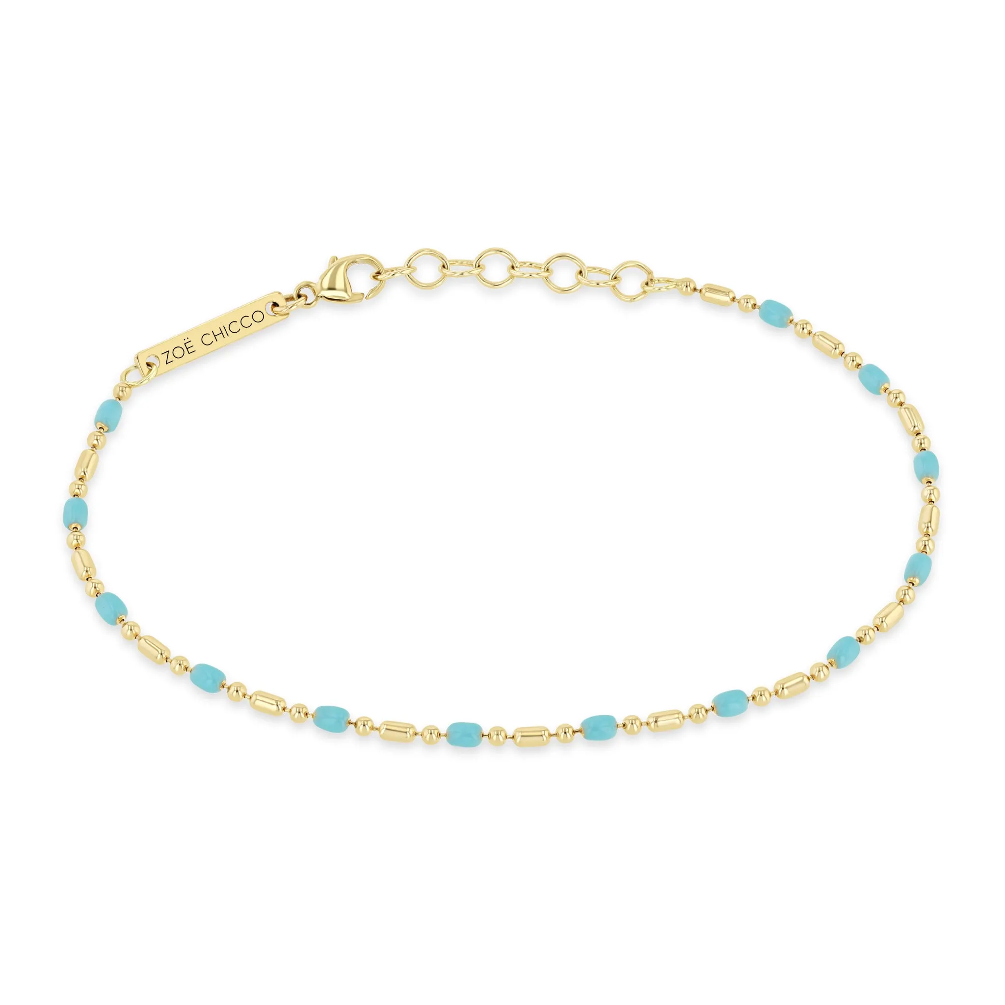 14k Gold & Turquoise Enamel Tube Bar Chain Bracelet