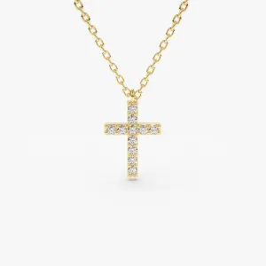 14K Gold Micro Pave Diamond Cross Necklace