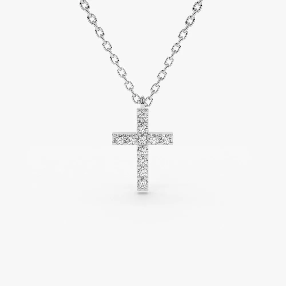 14K Gold Micro Pave Diamond Cross Necklace