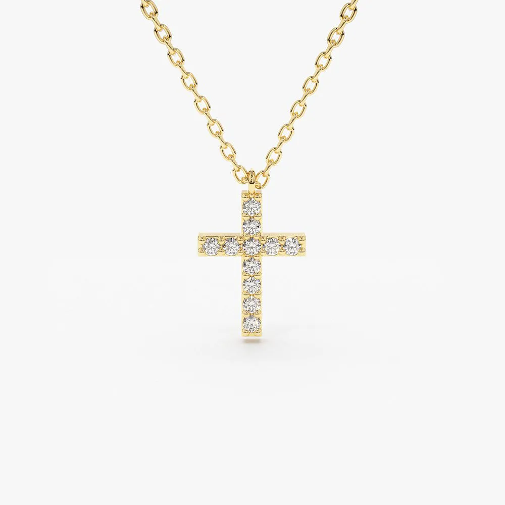 14K Gold Micro Pave Diamond Cross Necklace