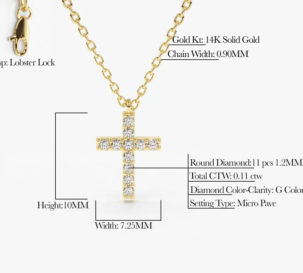 14K Gold Micro Pave Diamond Cross Necklace