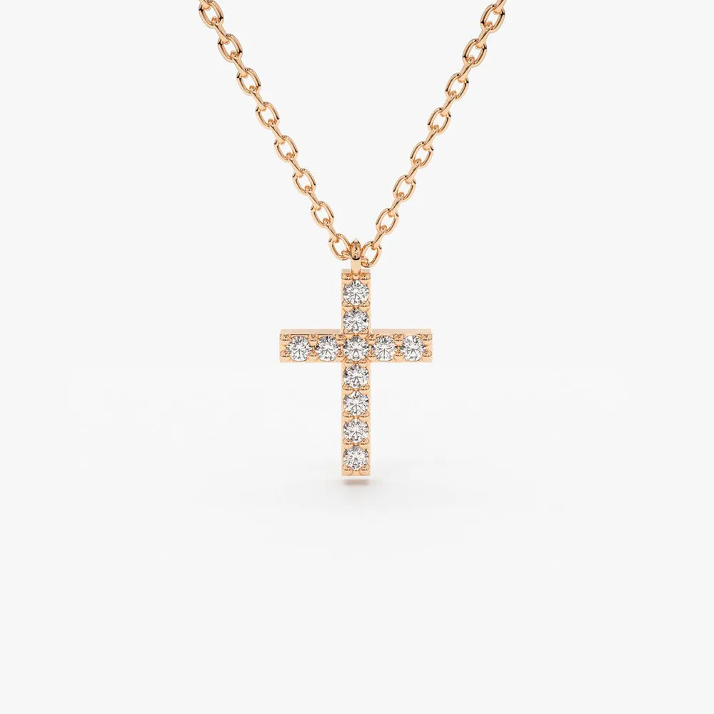 14K Gold Micro Pave Diamond Cross Necklace