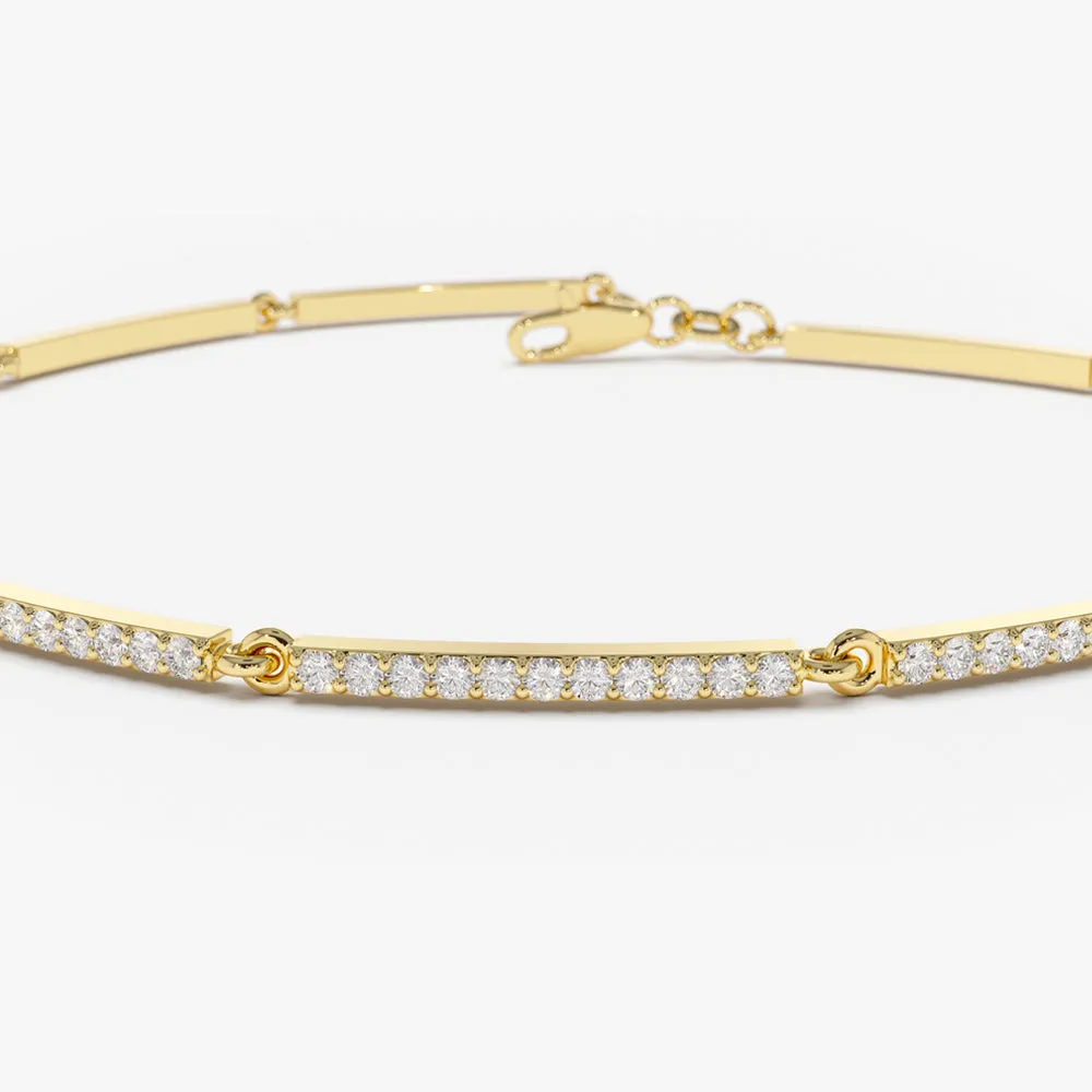 14k Gold Pave Stackable Diamond Bar Bracelet