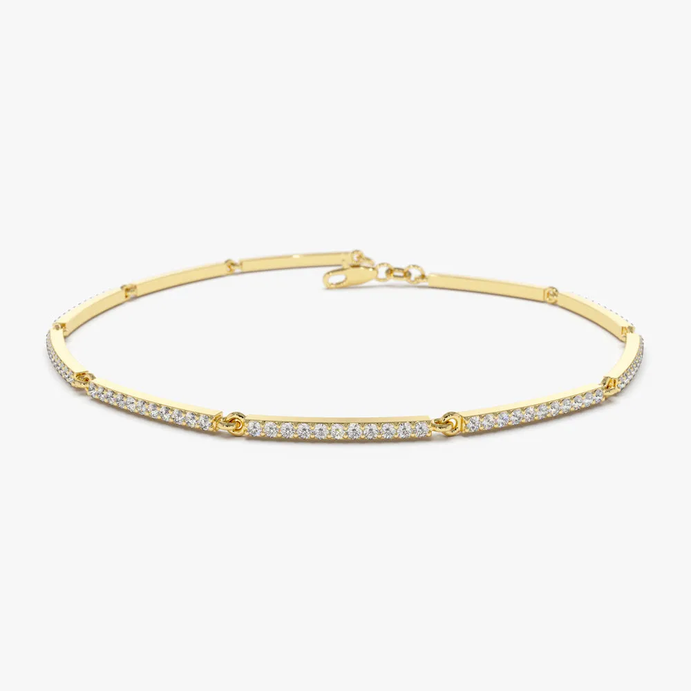 14k Gold Pave Stackable Diamond Bar Bracelet