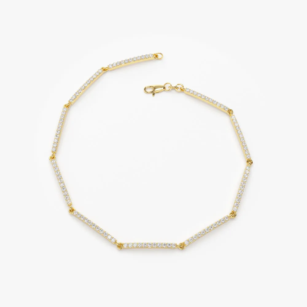 14k Gold Pave Stackable Diamond Bar Bracelet