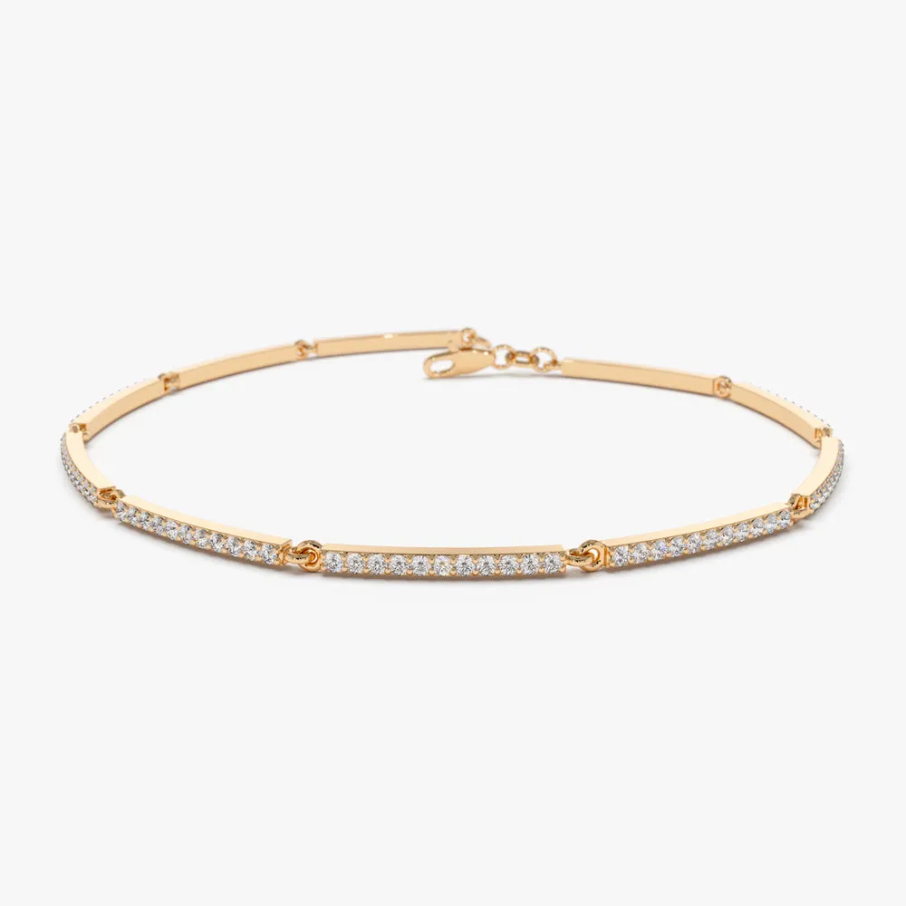 14k Gold Pave Stackable Diamond Bar Bracelet