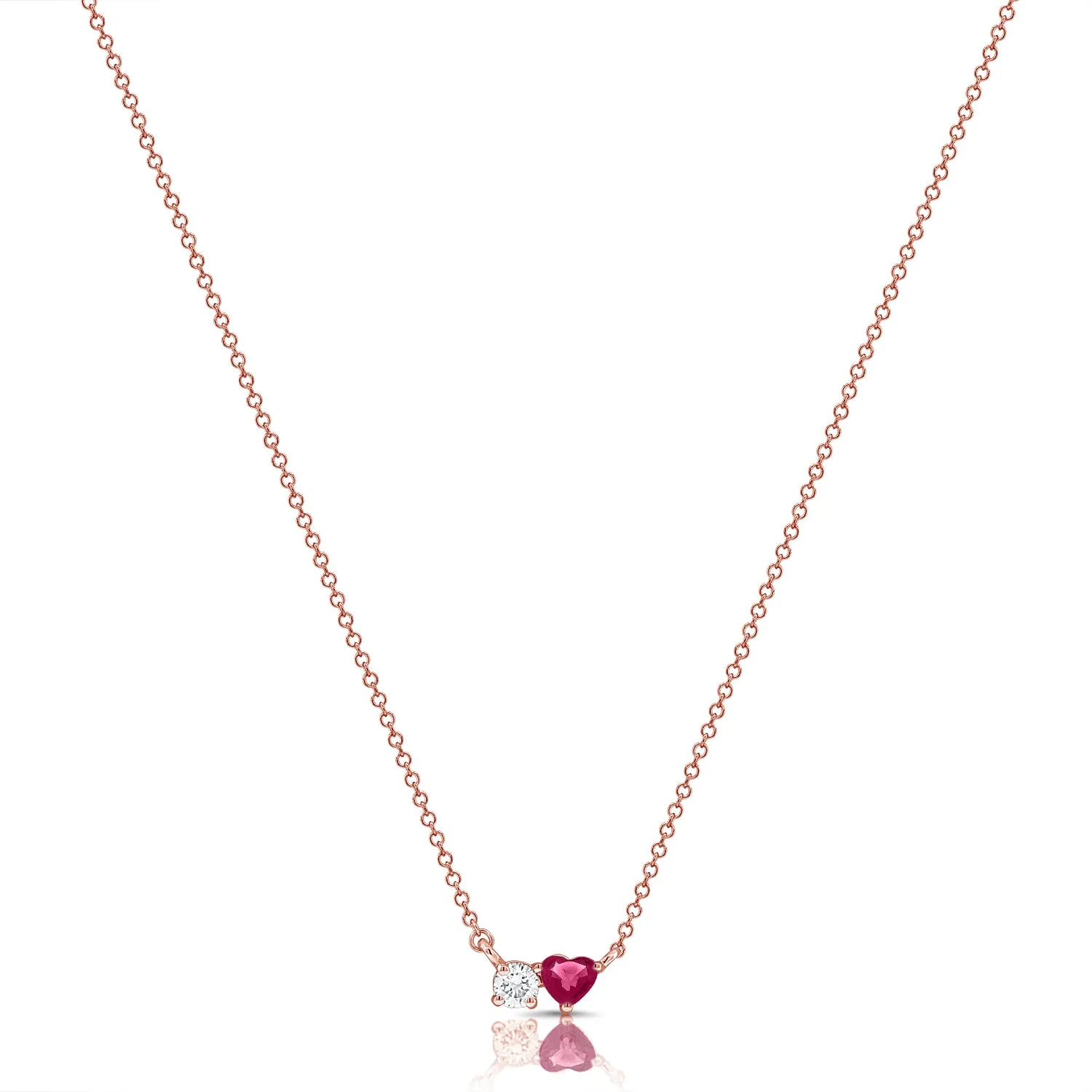 14K Gold Two-Stone Pink Sapphire & Diamond Necklace