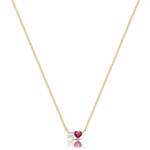 14K Gold Two-Stone Pink Sapphire & Diamond Necklace