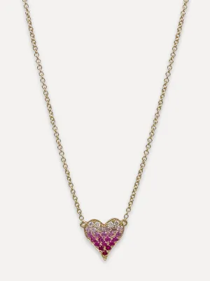 14K Ombre Pink Sapphire & Diamond Heart Necklace