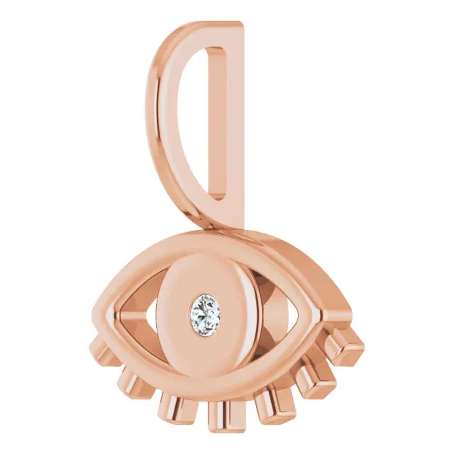 14K Rose Gold .02 CT Natural Diamond Evil Eye Charm/Pendant