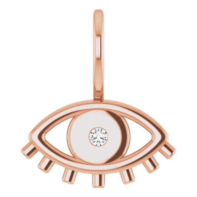 14K Rose Gold .02 CT Natural Diamond Evil Eye Charm/Pendant