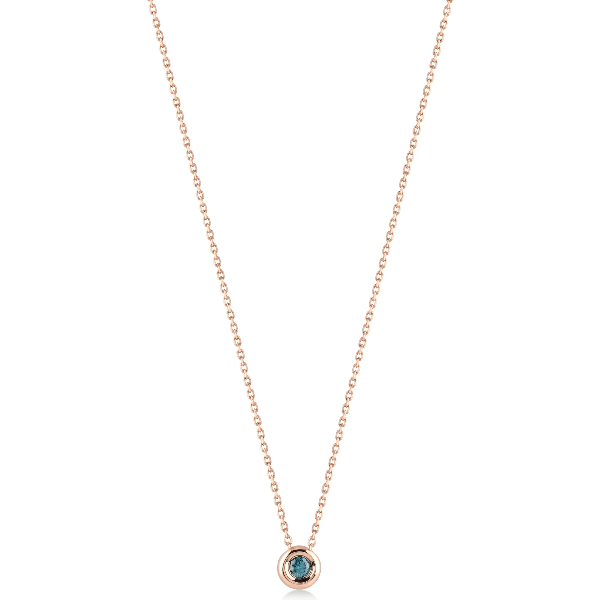 14K Solid Gold Solitaire Necklace with Blue Diamond