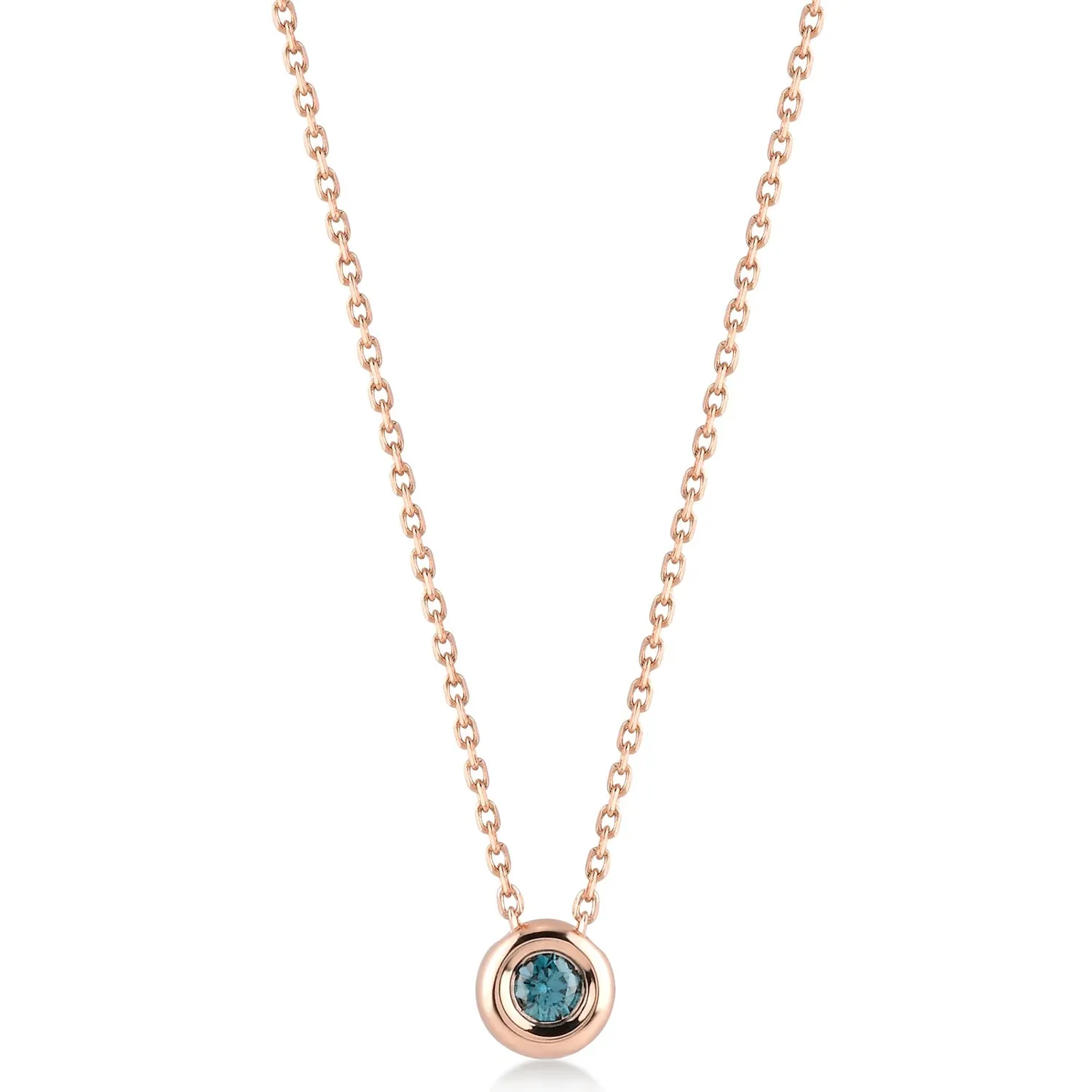 14K Solid Gold Solitaire Necklace with Blue Diamond