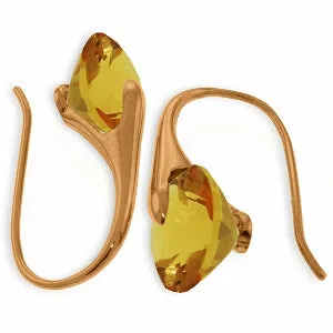 14K Solid Rose Gold Fish Hook Citrine Earrings