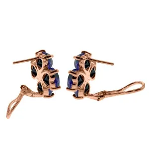 14K Solid Rose Gold French Clips Natural Sapphire Earrings Certified