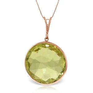 14K Solid Rose Gold Round Lemon Quartz Necklace Certified