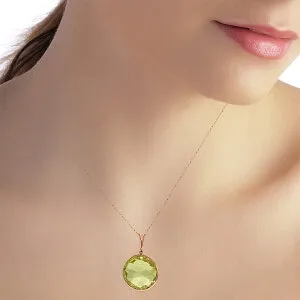 14K Solid Rose Gold Round Lemon Quartz Necklace Certified