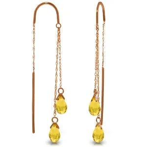 14K Solid Rose Gold Threaded Dangles Earrings Citrine Jewelry