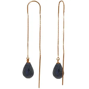 14K Solid Rose Gold Threaded Dangles Earrings w/ Sapphires