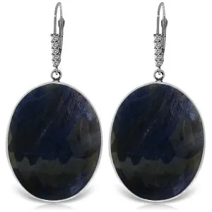 14K Solid White Gold Diamond Leverback Earrings Sapphire Jewelry