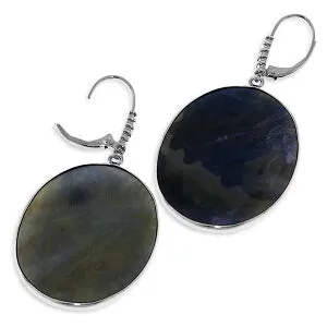 14K Solid White Gold Diamond Leverback Earrings Sapphire Jewelry