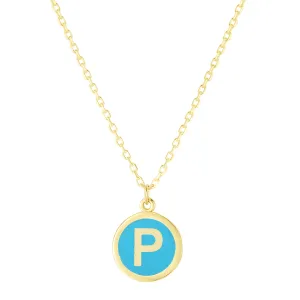 14K Turquoise Enamel P Initial Necklace