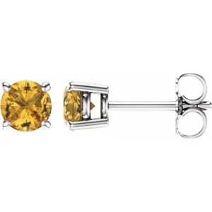 14K White 5 mm Natural Yellow Sapphire Stud Earrings with Friction Post