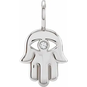 14K White Gold .02 CT Natural Diamond Hamsa Hand Pendant/Charm