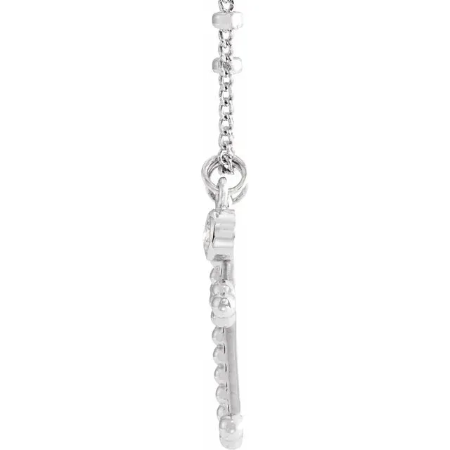 14K White Gold .06 CT Diamond Dangle & Beaded Cross 20" Necklace