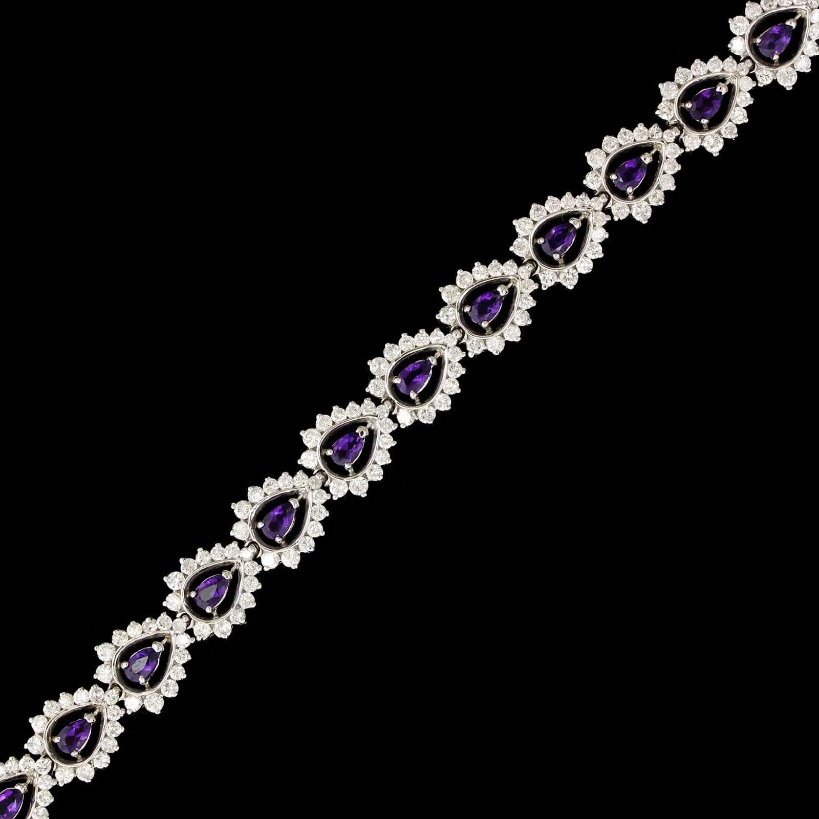 14K White Gold Estate Amethyst and Diamond Bracelet