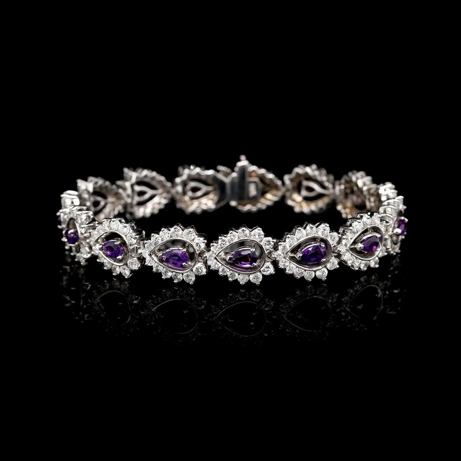 14K White Gold Estate Amethyst and Diamond Bracelet