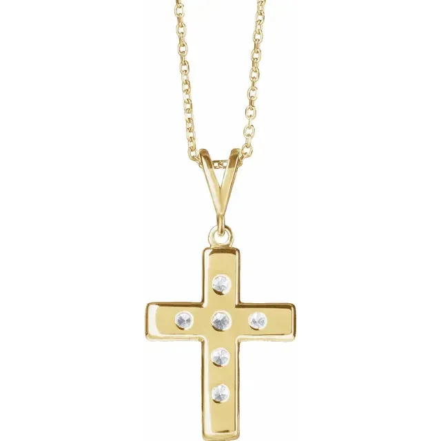 14K Yellow Gold 3/4 CTW Natural Diamond French-Set Cross 16-18" Necklace