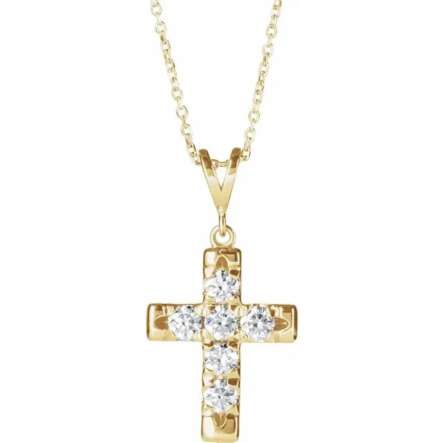 14K Yellow Gold 3/4 CTW Natural Diamond French-Set Cross 16-18" Necklace