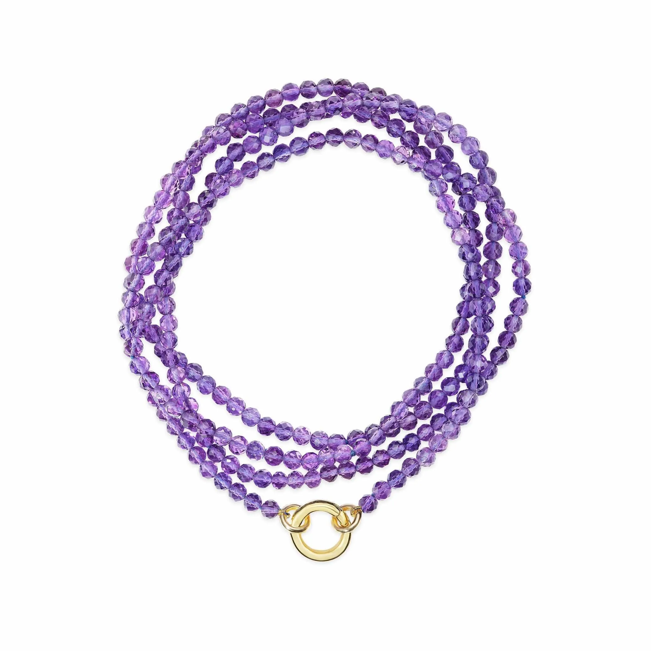 14K Yellow Gold Beaded Amethyst Wrap Necklace