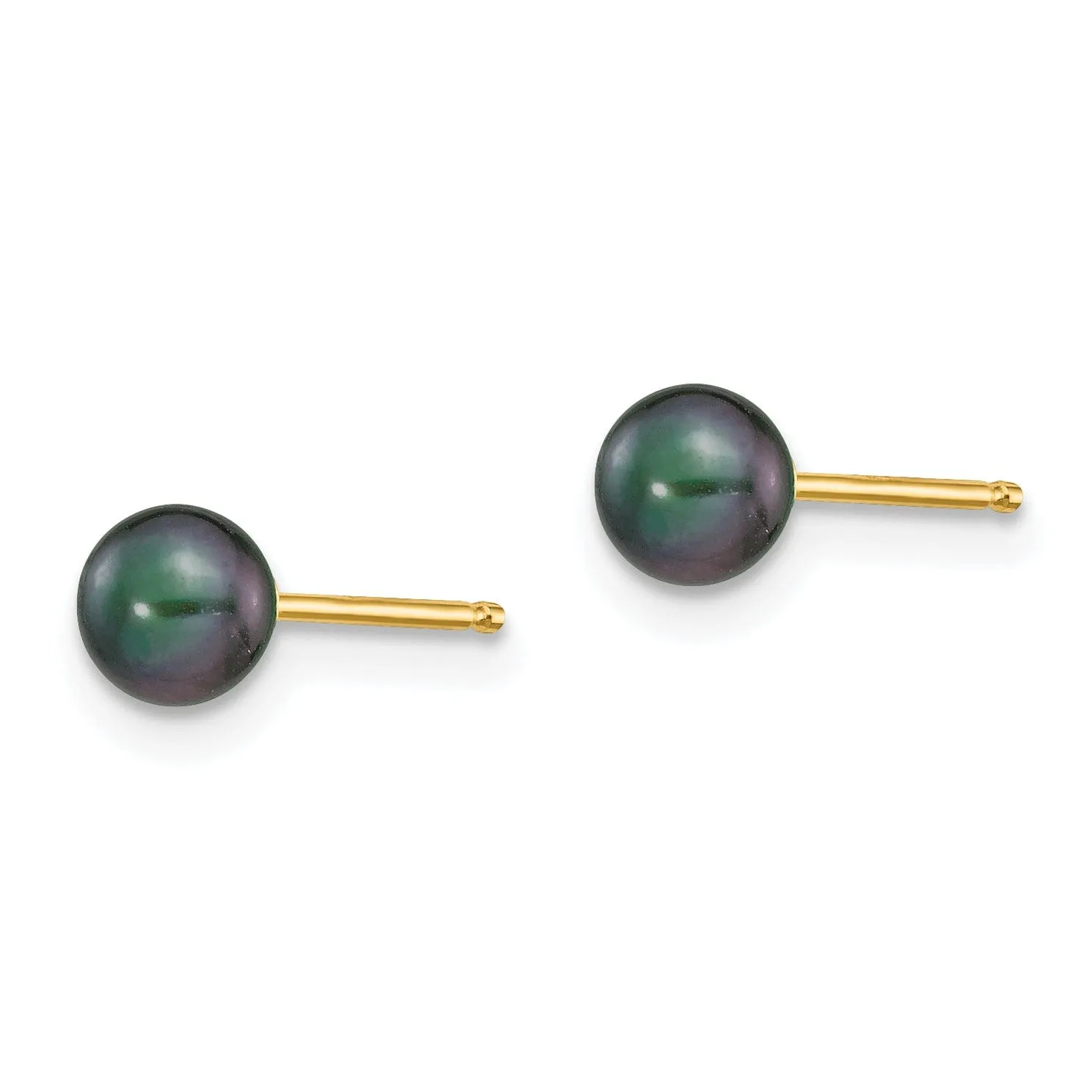 14k Yellow Gold Black Cultured Pearl Earrings