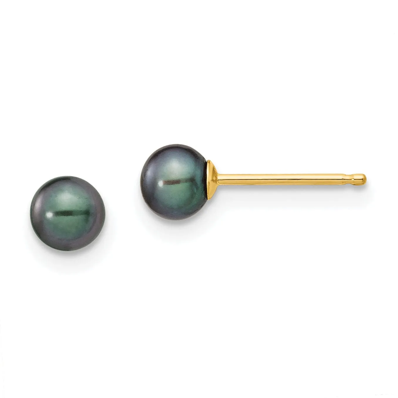 14k Yellow Gold Black Cultured Pearl Earrings