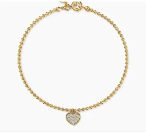 14K Yellow Gold Bujukan and White Sapphire Heart Charm Bracelet