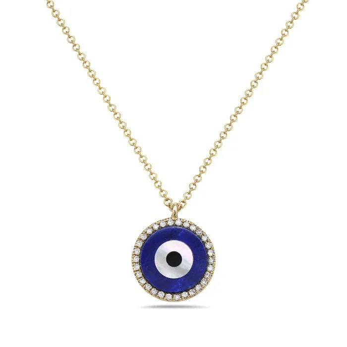 14K Yellow Gold Evil Eye Diamond And Lapis Necklace