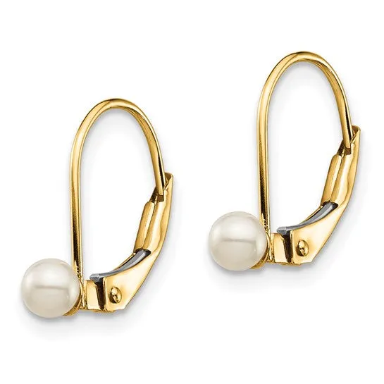 14k Yellow Gold Leverback Culture Pearl Earring